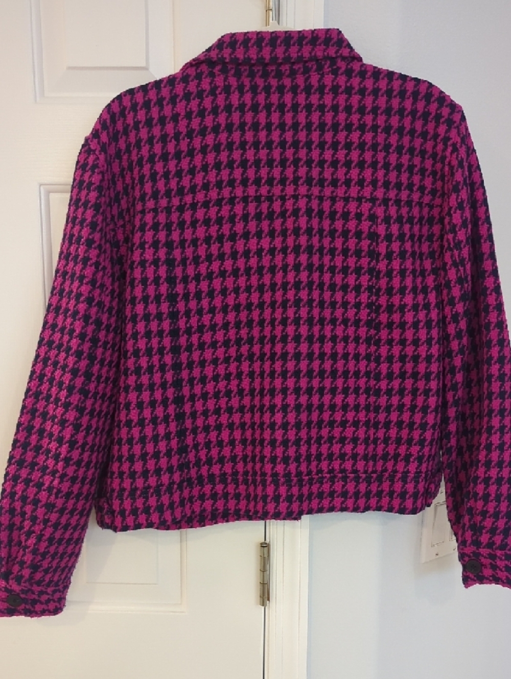 LOFT Hot Pink & Black Houndstooth Button-Up Jacket - Picture 3 of 4